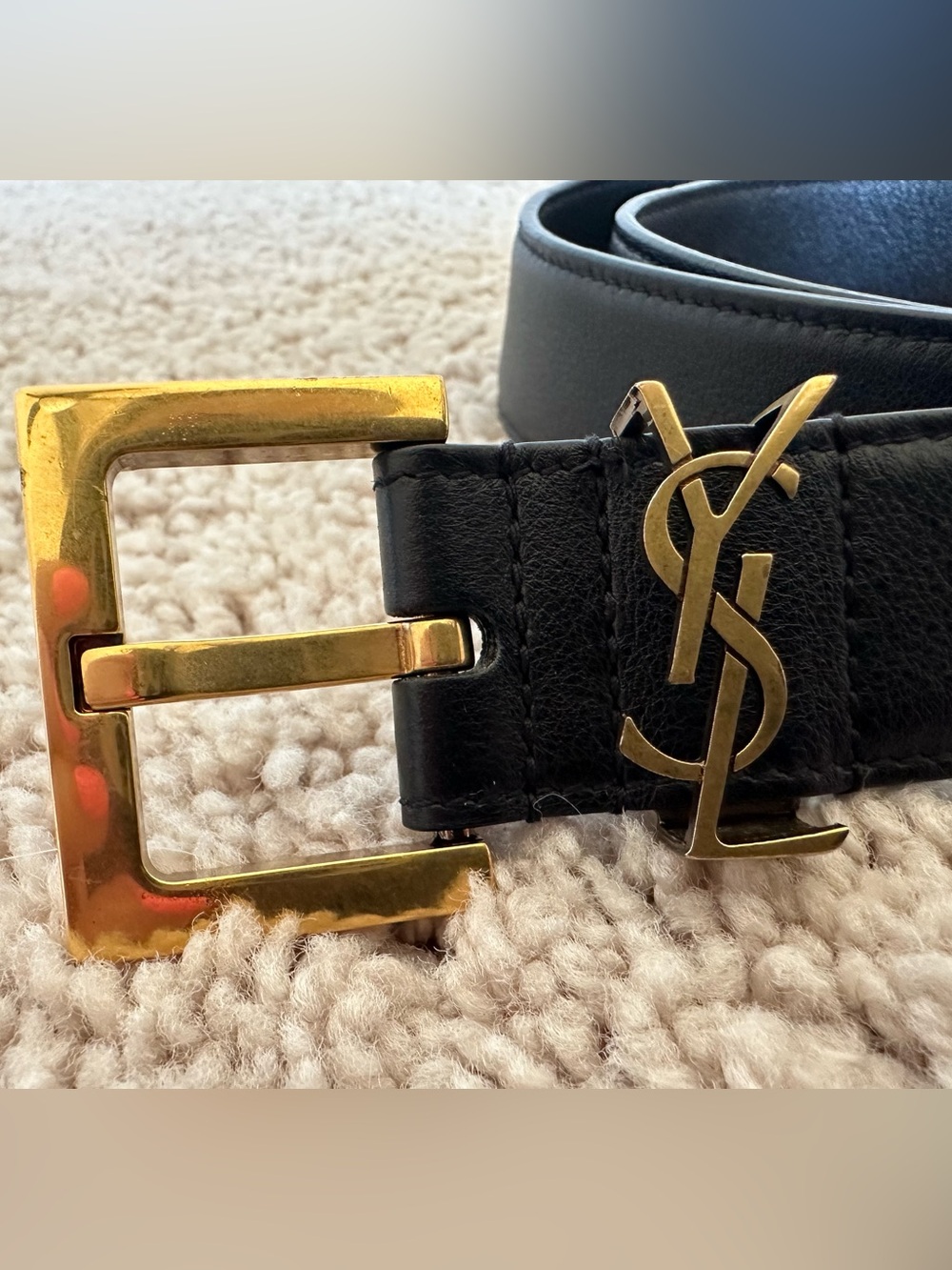 Saint Laurent Black Leather Belt with Gold YSL Logo - Picture 3 of 6